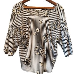 Twine & String Striped Floral Bell Sleeved Top
